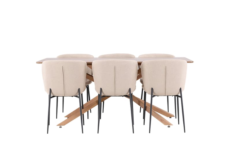 Piazza Spisegruppe 180 cm Rektangulær med 6 Modesto stoler - Mocca/Beige - Møbler - Bord - Spisegruppe