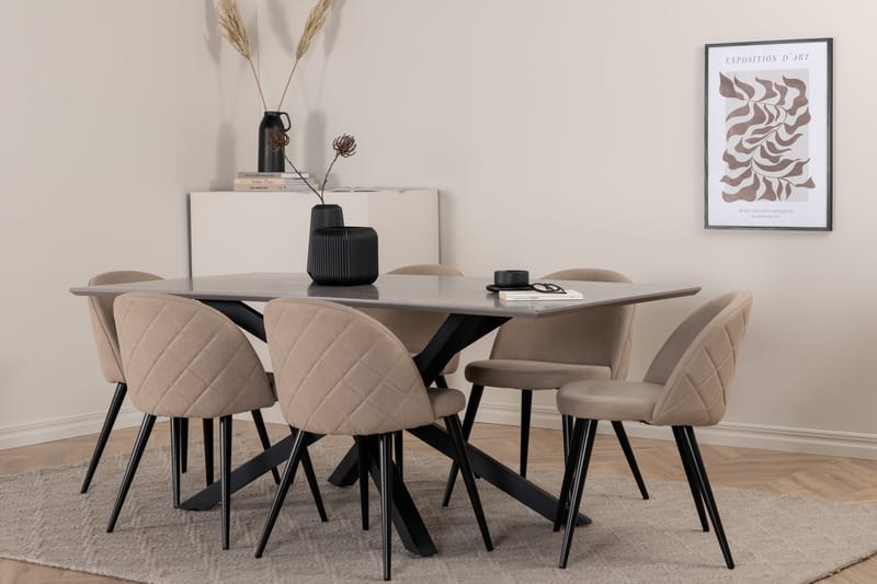 Piazza Spisegruppe 180 cm Rektangulær med 6 Velvet Stoler - Beige - Møbler - Bord - Spisegruppe