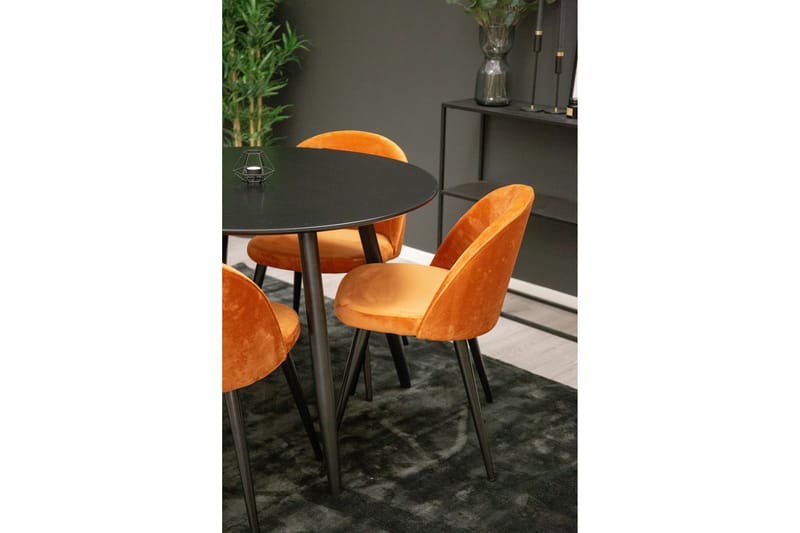 Plaza Spisegruppe 100 cm Rund med 4 Velvet Stoler - Sort - Møbler - Bord - Spisegruppe