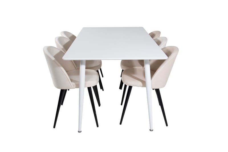 Polar Spisegruppe 180 cm Rektangulær med 6 Velvet Stoler - Beige - Møbler - Bord - Spisegruppe