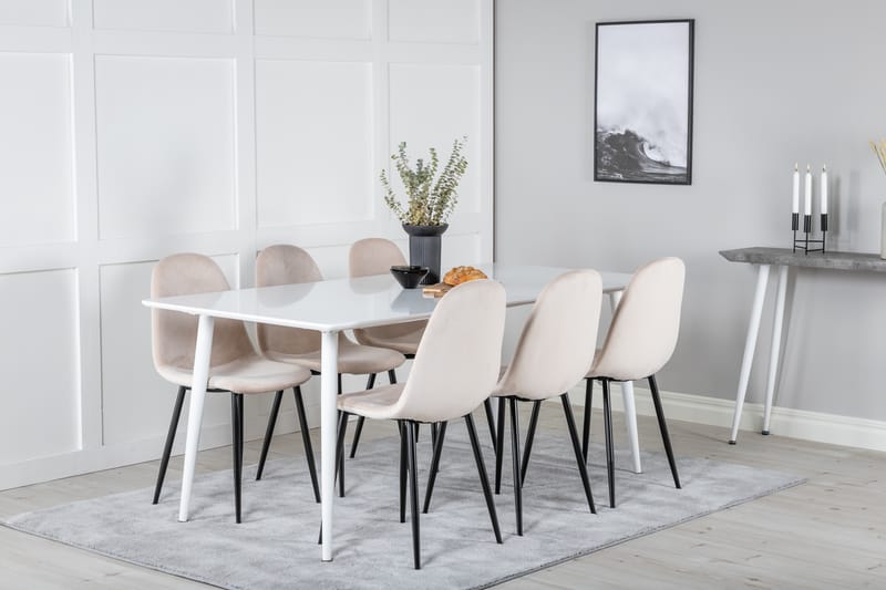 Polar Spisegruppe 180 cm Rektangulær med 6 Polar Stoler - Beige - Møbler - Bord - Spisegruppe