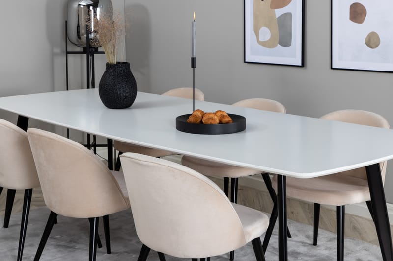 Polar Spisegruppe 240 cm Rektangulær med 6 Velvet Stoler - Beige - Møbler - Bord - Spisegruppe