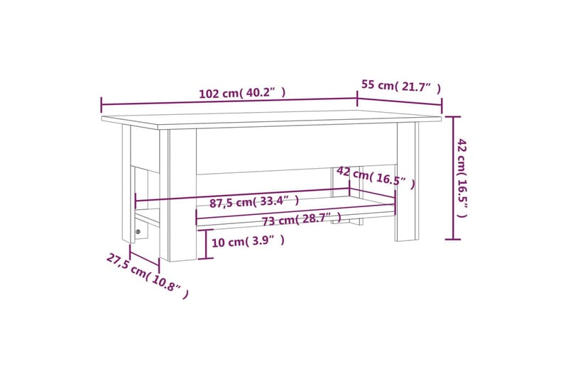 Salongbord hvit 102x55x42 cm sponplate - Hvit - Møbler - Bord - Sofabord & salongbord