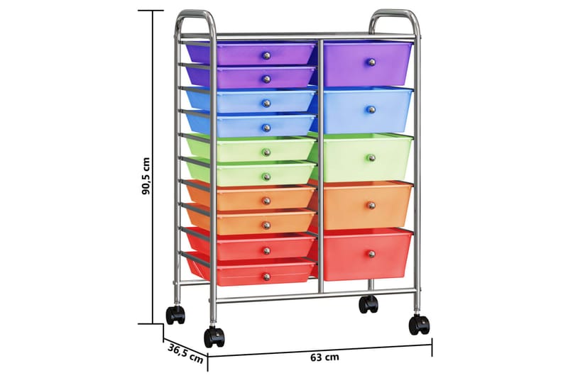 Oppbevaringsvogn XXL 15 skuffer flerfarget plast - Møbler - Bord - Serveringsvogn & serveringsbord - Rullevogn, rullebord & serveringsbord