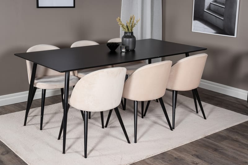 Silar Matgruppe 180 cm Rektangulær med 6 Velvet Stoler - Beige - Møbler - Bord - Spisegruppe