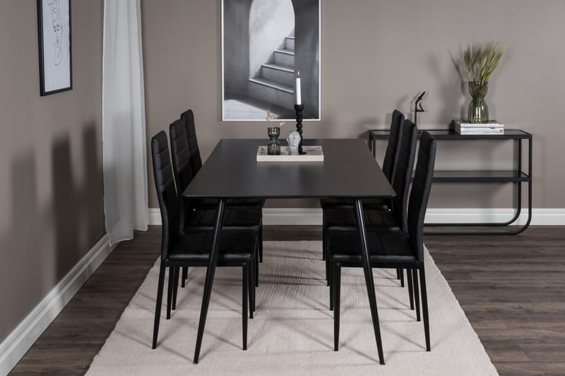 Silar Spisegruppe 180 cm Rektangulær med 6 Slim Stoler - Svart - Møbler - Bord - Spisegruppe