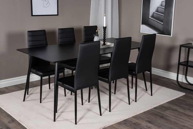 Silar Spisegruppe 180 cm Rektangulær med 6 Slim Stoler - Svart - Møbler - Bord - Spisegruppe