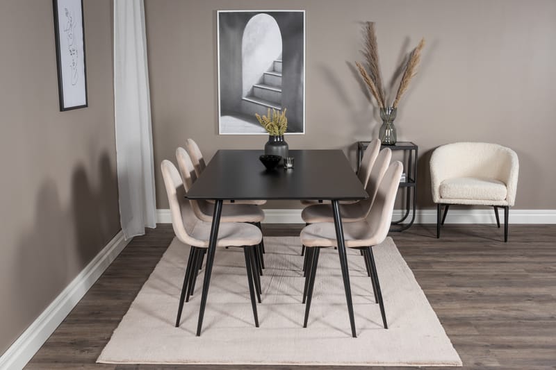 Silar Spisegruppe 180 cm Rektangulær med 6 Polar Stoler - Beige - Møbler - Bord - Spisegruppe