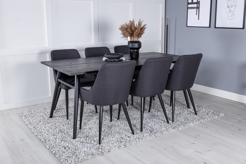 Sleek Matgruppe Forlengningsbar 195 cm Rektangulær med 6 Plaza stoler - Sort - Møbler - Bord - Spisegruppe