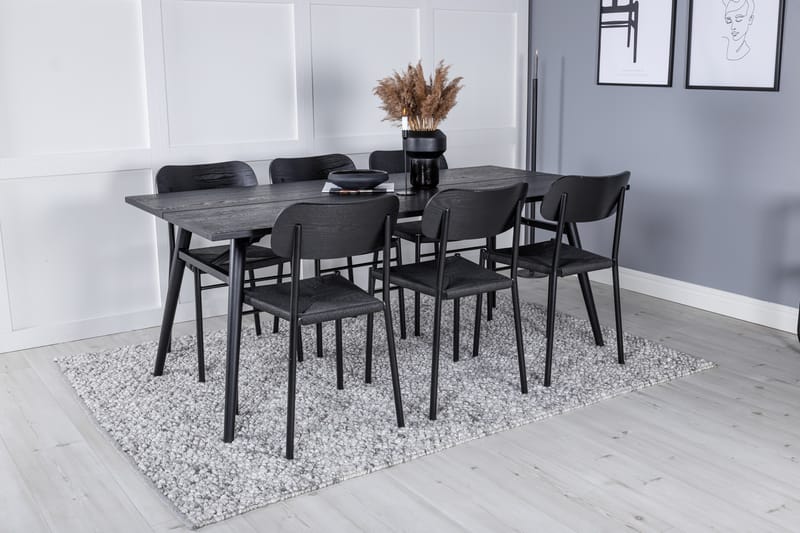 Sleek Matgruppe Forlengningsbar 195 cm Rektangulær med 6 Polly stoler - Sort - Møbler - Bord - Spisegruppe