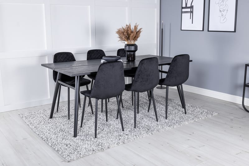 Sleek Matgruppe Forlengningsbar 195 cm Rektangulær med 6 Polar stoler - Sort - Møbler - Bord - Spisegruppe