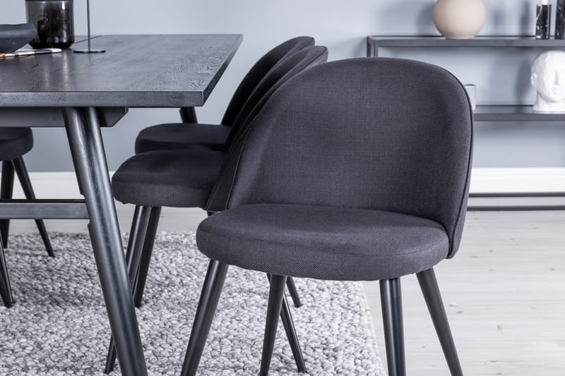 Sleek Spisegruppe Forlengningsbar 195 cm Rektangulær med 6 Velvet Stoler - Sort - Møbler - Bord - Spisegruppe