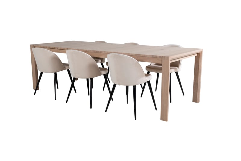 Slider Spisegruppe Forlengningsbar 170 cm Rektangulær med 6 Velvet Stoler - Beige - M�øbler - Bord - Spisegruppe