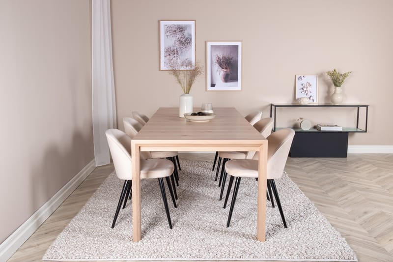 Slider Spisegruppe Forlengningsbar 170 cm Rektangulær med 6 Velvet Stoler - Beige - Møbler - Bord - Spisegruppe