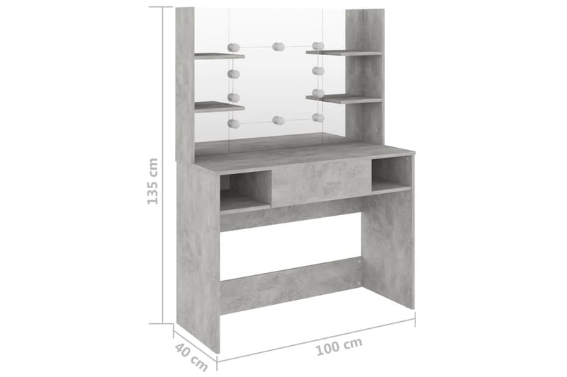 Sminkebord med LED-lys 100x40x135 cm MDF betonggrå - Grå - Møbler - Bord - Sminkebord & toalettbord