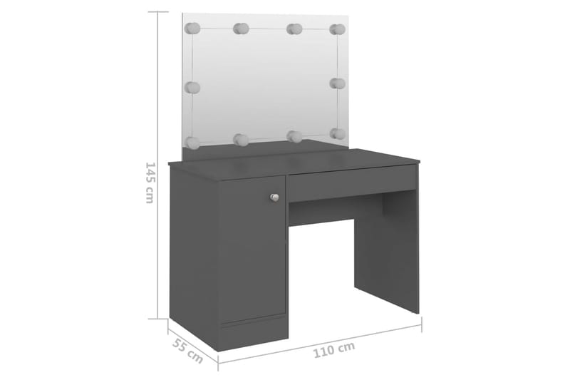 Sminkebord med LED-lys 110x55x145 cm MDF grå - Grå - Møbler - Bord - Sminkebord & toalettbord