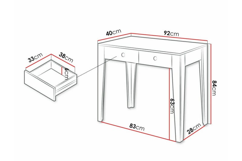 Sminkebord Rathmore 92x40 cm - Hvid - Møbler - Bord - Sminkebord & toalettbord