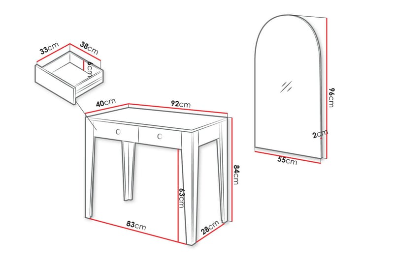 Sminkebord Rathmore 92x40 cm - Hvid - Møbler - Bord - Sminkebord & toalettbord