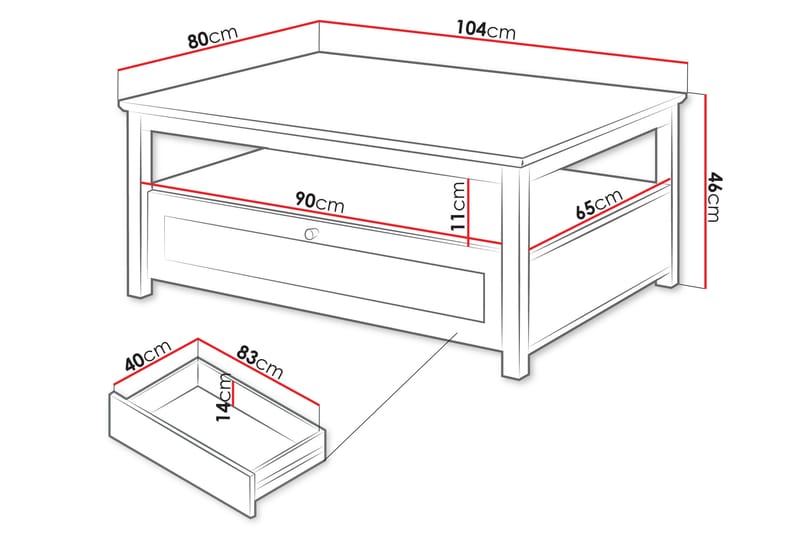 Sofabord Hammerdal 104 cm - Hvit/Eik - Møbler - Bord - Sofabord & salongbord