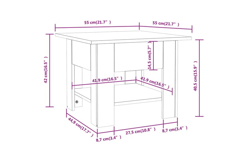 Salongbord brun eik 55x55x42 cm sponplate - Brun - Møbler - Bord - Sofabord & salongbord