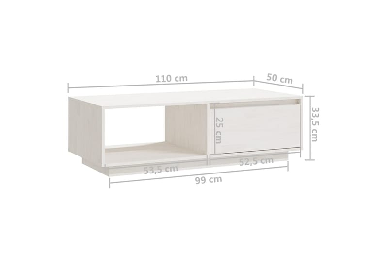 Salongbord hvit 110x50x33,5 cm heltre furu - Hvit - Møbler - Bord - Sofabord & salongbord