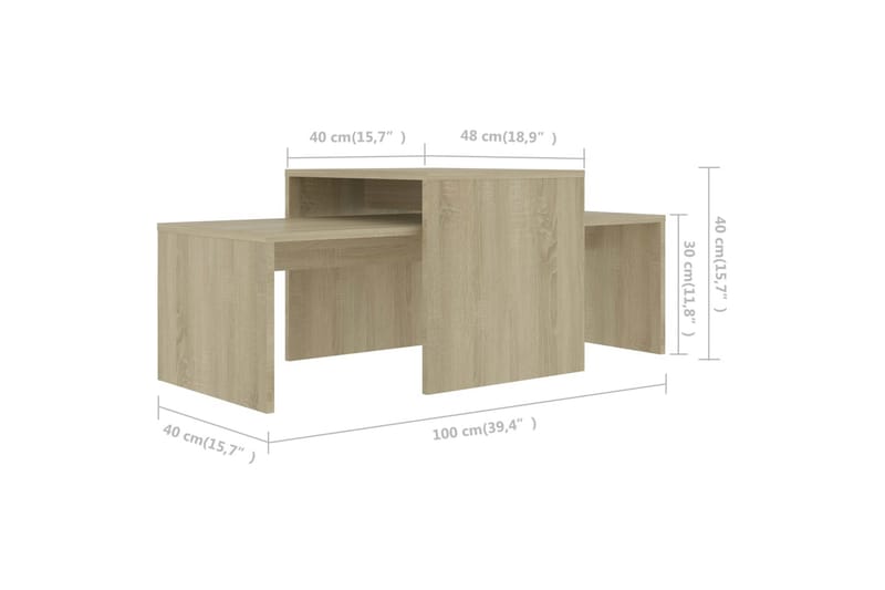 Salongbordsett sonoma eik 100x48x40 cm sponplate - Møbler - Bord - Sofabord & salongbord