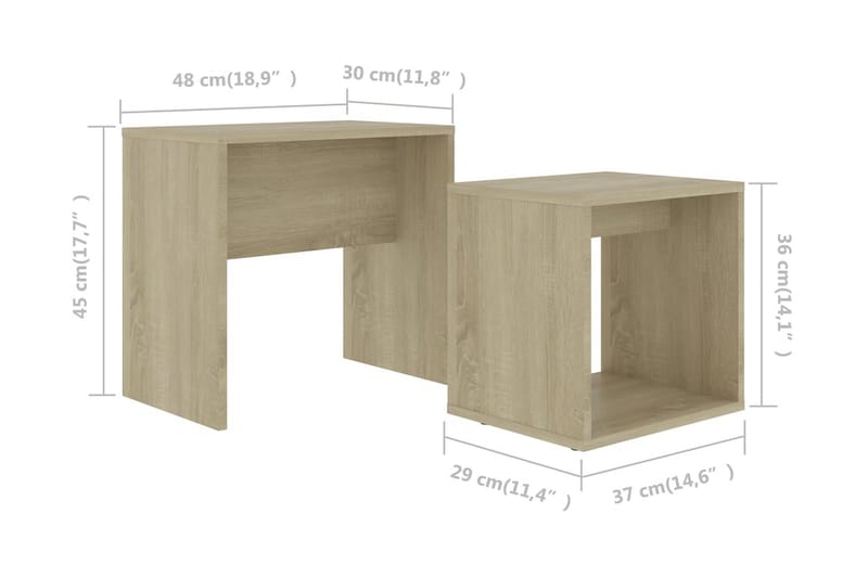 Salongbordsett sonoma eik 48x30x45 cm sponplate - Møbler - Bord - Sofabord & salongbord