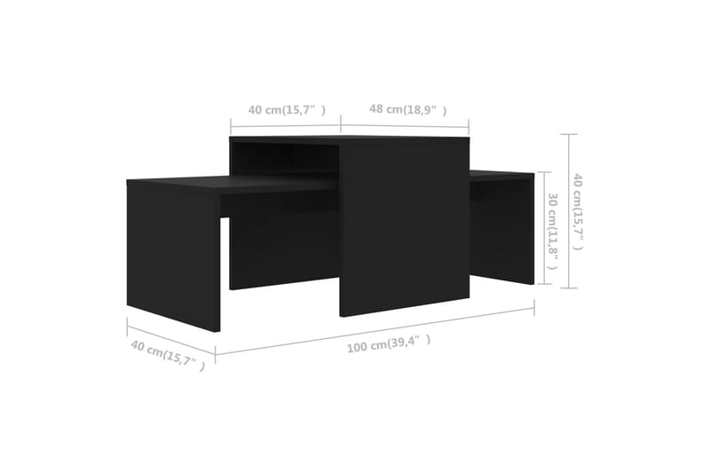 Salongbordsett svart 100x48x40 cm sponplate - Møbler - Bord - Sofabord & salongbord