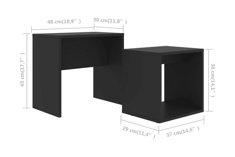 Salongbordsett svart 48x30x45 cm sponplate - Møbler - Bord - Sofabord & salongbord