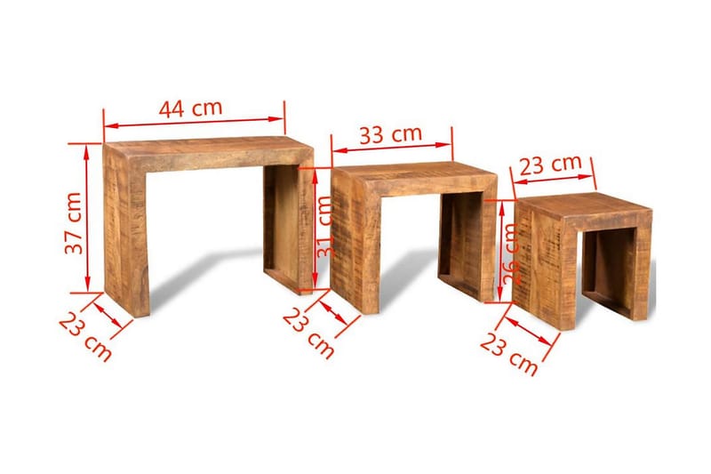 Settbord 3 deler heltre mango - Brun - Møbler - Bord - Sofabord & salongbord