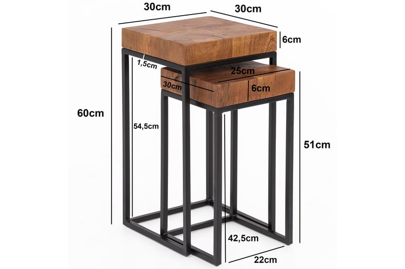 Settbord Mukil 30 cm 2 Bord - Massivt Tre/Brun/Svart - Møbler - Bord - Sofabord & salongbord