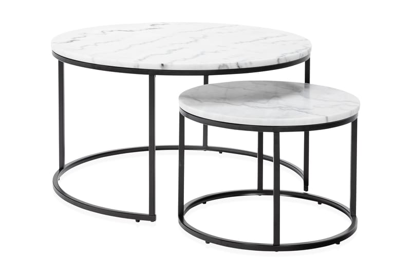 Settbord Titania Rundt Marmor - Hvit/Svart - Sammenleggbart bord - Marmorbord - Sofabord & salongbord - Settbord