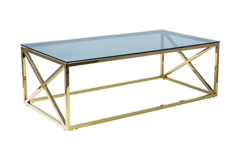 Sofabord Aghien 120 cm - Glass/Svart/Gull - Sofabord med oppbevaring - Sofabord med hjul - Hev og senkbart sofabord - Sammenleggbart bord - Marmorbord - Sofabord & salongbord