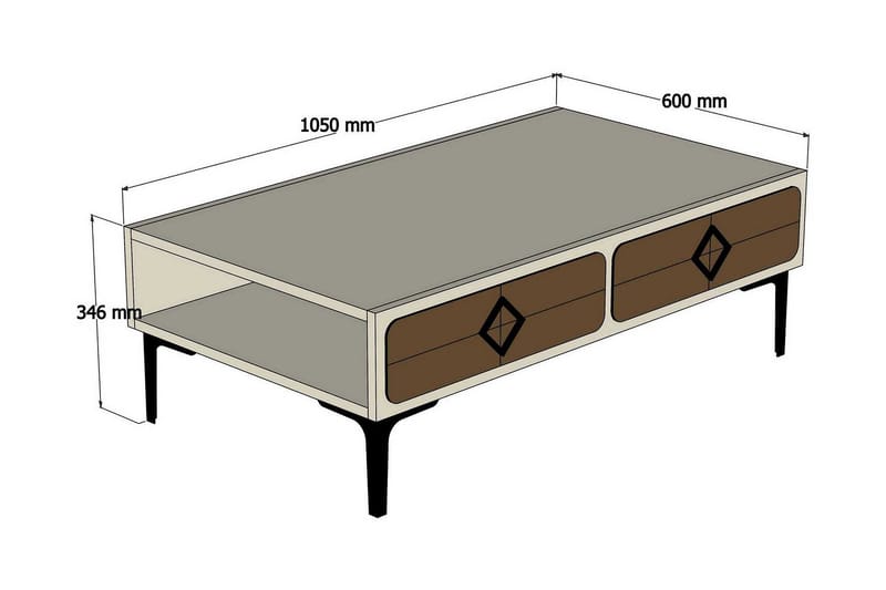 Sofabord Amtorp 105 cm med Oppbevaring Hylle Fiskbensmønster - Lysebrun - Møbler - Bord - Sofabord & salongbord