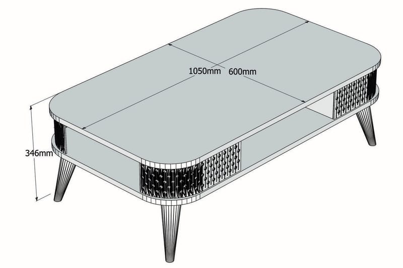 Sofabord Amtorp 105 cm med Oppbevaring Hylle Runde Hjørner - Hvit/Brun/Eik - Møbler - Bord - Sofabord & salongbord