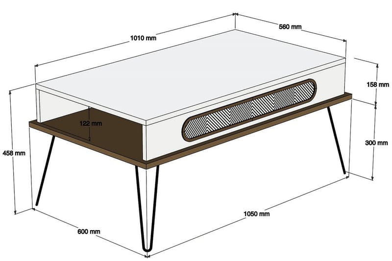 Sofabord Amtorp 105 cm med Oppbevaring Hylle Trekantmønster - Brun - Møbler - Bord - Sofabord & salongbord