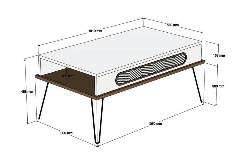 Sofabord Amtorp 105 cm med Oppbevaring Hylle TriangelMønster - Brun/Hvit - Møbler - Bord - Sofabord & salongbord