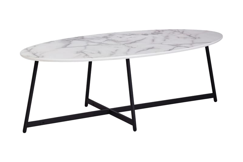 Sofabord Barela 120 cm Ovalt Marmormønster - Hvit/Svart - Sofabord med hjul - Hev og senkbart sofabord - Sofabord med oppbevaring - Sammenleggbart bord - Marmorbord - Sofabord & salongbord