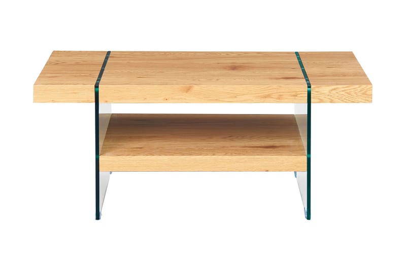 Sofabord Benina 110 cm med Oppbevaringshylle - Glass/Natur/Brun - Sofabord med hjul - Hev og senkbart sofabord - Sofabord med oppbevaring - Sammenleggbart bord - Marmorbord - Sofabord & salongbord
