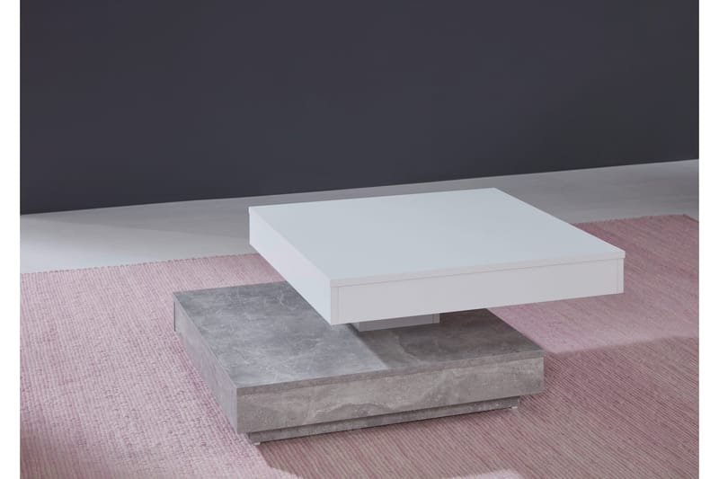 Sofabord Jalili 70 cm med Oppbevaringshyller - Betonggrå/Hvit - Sofabord & salongbord