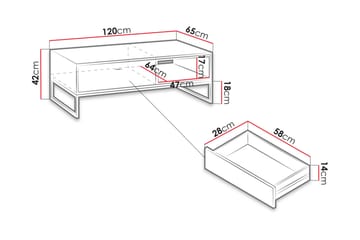 Sofabord Kahambwe 120 cm med Oppbevaring Skuff + Hylle - Hvit/Natur/Svart - Møbler - Bord - Sofabord & salongbord