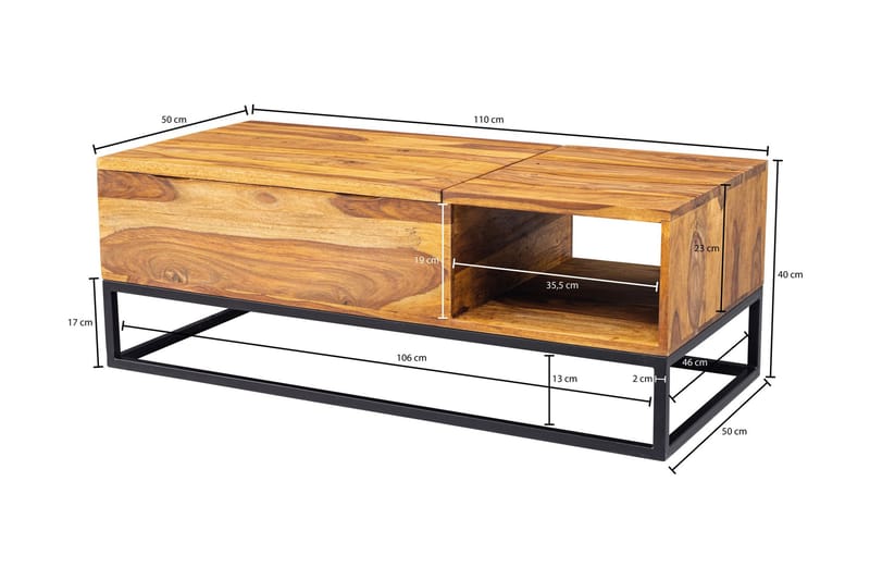 Sofabord Lowthert 110 cm med Oppbevaring - Massivt Tre/Svart - Møbler - Bord - Sofabord & salongbord