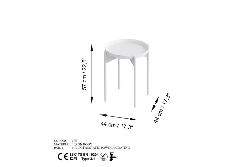 Sofabord Mamta 44 cm - Hvit - Møbler - Bord - Sofabord & salongbord