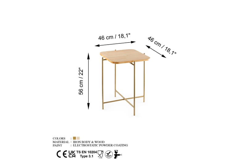 Sofabord Mamta 46 cm - Gull/Naturell - Møbler - Bord - Sofabord & salongbord