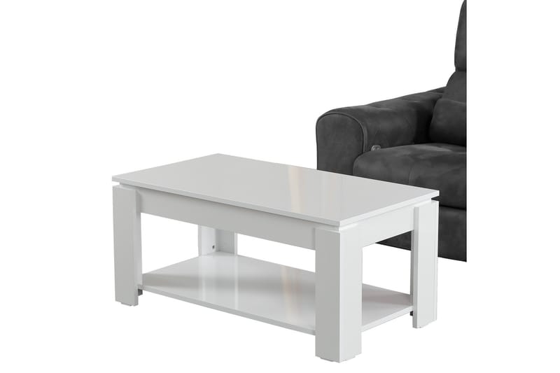 Sofabord Skoglund 104 cm med Oppbevaringshylle - Hvit - Møbler - Bord - Sofabord & salongbord