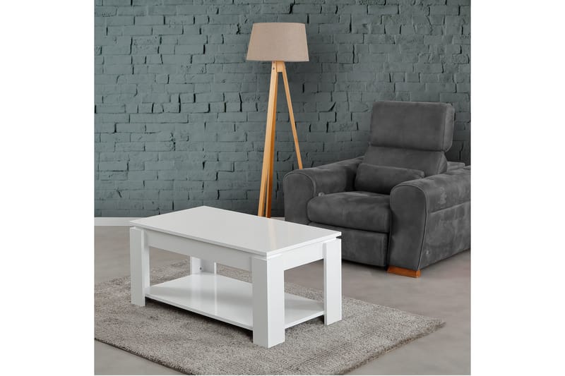 Sofabord Skoglund 104 cm med Oppbevaringshylle - Hvit - Møbler - Bord - Sofabord & salongbord