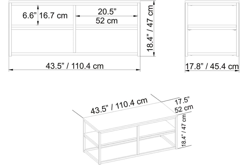 Sofabord Slottet 110 cm med Oppbevaringshylle - Brun/Svart - Møbler - Bord - Sofabord & salongbord