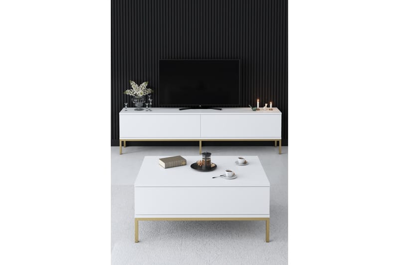 Sofabord Tejmon 90 cm - Vit/Guld - Møbler - Bord - Sofabord & salongbord