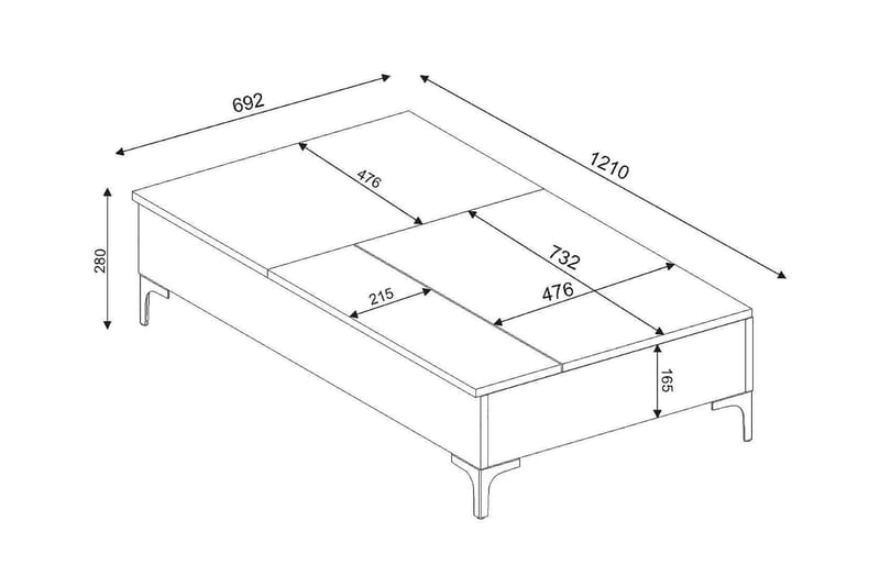 Sofabord Tessie 121 cm Hev- og Senkbart med Oppbevaring - Hvit - Møbler - Bord - Sofabord & salongbord