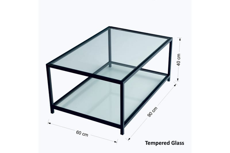 Sofabord Vallsbo 90 cm med Oppbevaring Hylle - Glass/Svart - Møbler - Bord - Sofabord & salongbord